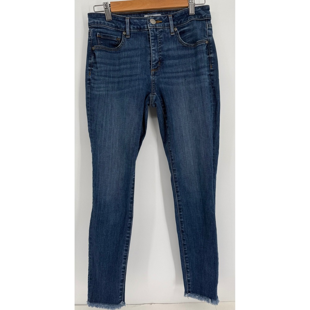 Loft Curvy Skinny Jeans Womens 27/4 Blue Medium‎ Wash Frayed Raw Hem Stretch